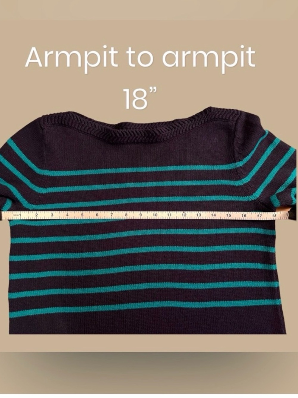 ANN TAYLOR LOFT Striped Boatneck Pullover Sweater Navy Green Women's Medium - Picture 7 of 12